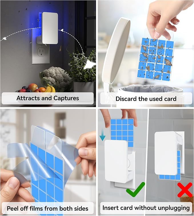 Advanced Double-Sided Indoor Fly Trap for Home, Plug-in 5-Way UV Light | Bug Catcher, Fly & Gnat Killer for House Flies, Gnats, Mosquitoes, Moths, Fruit Fly Traps for Indoors, 2 Traps 8 Refills