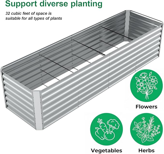 8x2x2FT Galvanized Raised Garden Beds Outdoor,Planter Raised Beds for Gardening, Vegetables, Flowers,Large Metal Garden Box,Deep Plant Flower pots Outdoor (Galvanized, 1Pack)