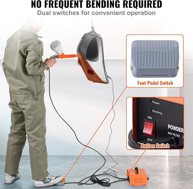 VEVOR Powder Coating System, 50KV Electrostatic Output Powder Coating Kit with Foot Switch, Spray Gun, Nozzles and Powder Cups, Powder Coating Equipment for Home DIY and Commercial Production