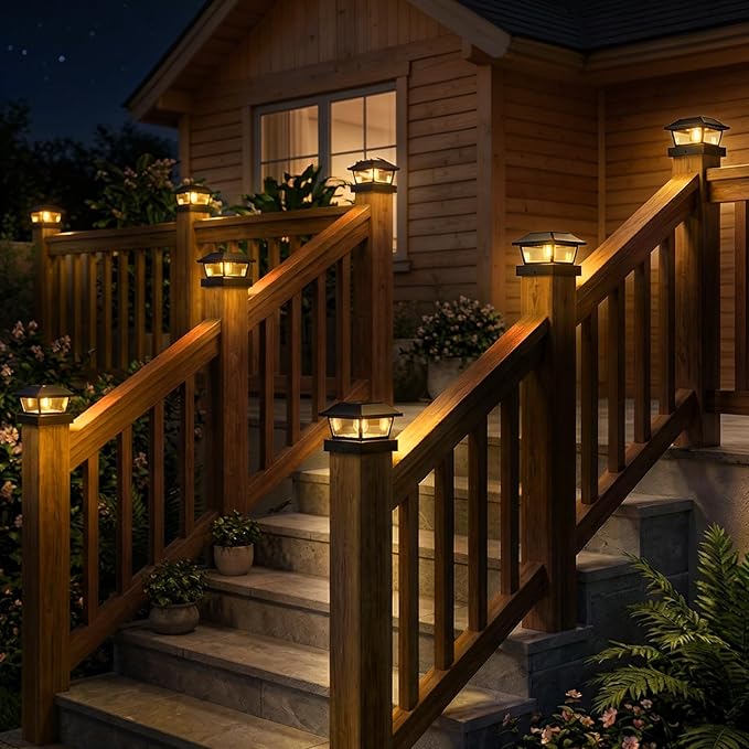 btfarm 4x4 Solar Post Cap Lights, 4 Pack Fence Deck Post Lights Outdoor Solar Powered Waterproof with Edison LED Bulb, Fits 4x4, 3.5x3.5 Wooden & Vinyl Posts for Porch Patio Yard(Warm White, Black)