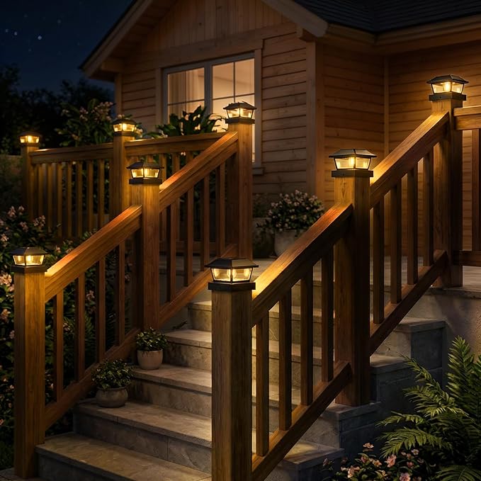 btfarm 4x4 Solar Post Cap Lights, 8 Pack Fence Deck Post Lights Outdoor Solar Powered Waterproof with Edison LED Bulb, Fits 4x4, 3.5x3.5 Wooden & Vinyl Posts for Porch Patio Yard(Warm White, Black)