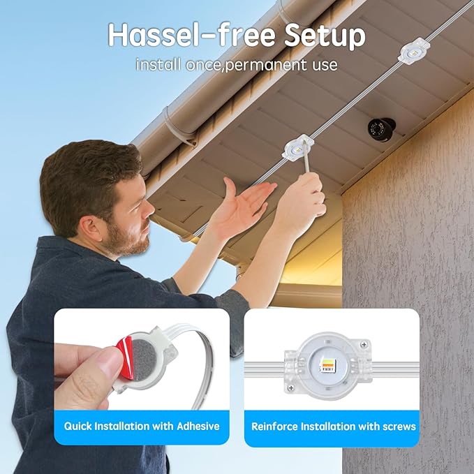 50FT Permanent Outdoor RGB Lights,IP67 Waterproof Smart LED Eaves Lights with App/Remote Control,for Christmas and All Holiday Decor,Daily and Accent Lighting,House Roof and Garden Lighting