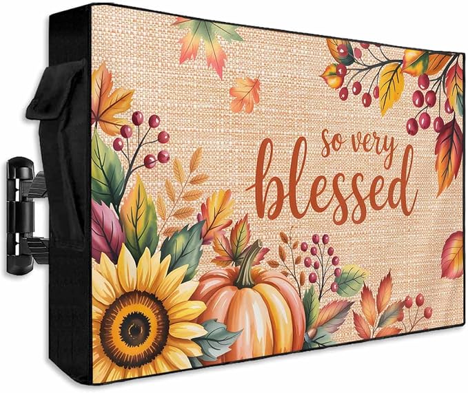 Outdoor TV Cover for Outside Flat Screen,Watercolor Autumn Pumpkin,600D Thick Waterproof Weatherproof Outdoor TV Screen Protector with Zipper for 48 to 50 Inch Flat Screens