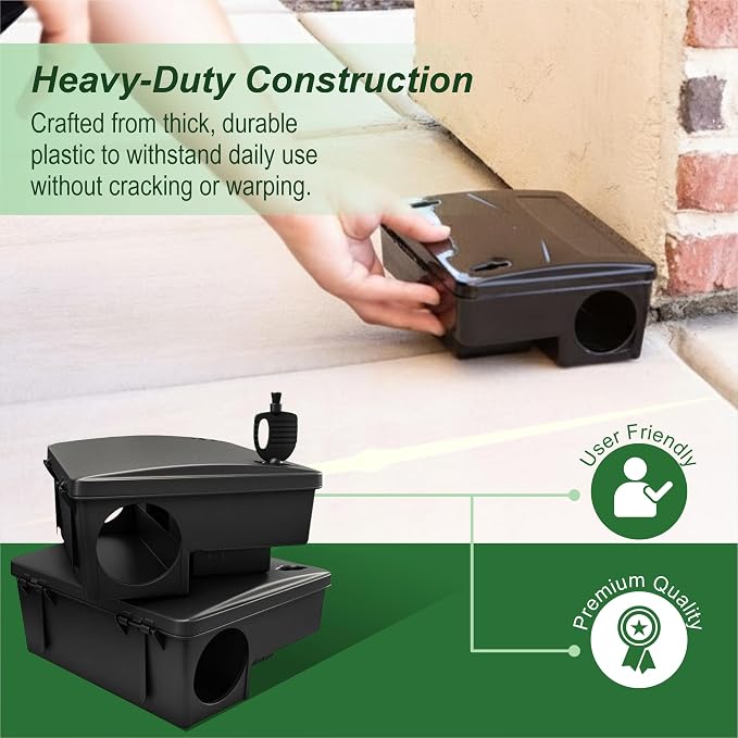 Rat Bait Stations by Eco Pro - Rat and Mouse Trap Alternative - Keep Pets and Children Safe - Pellet or Block (not Included) for Rats and Mice is Safely Placed Inside Under Lock and Key - 2 Pack