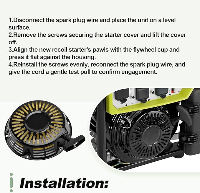 Recoil Starter Assembly with Pull Cord Compatible with Ryobi RY905500 Generator 6500 5500 7000 8000 Watt 389cc 420cc