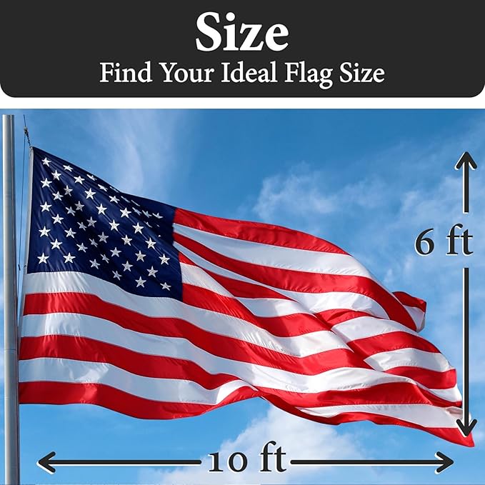 Large American Flag for Outside 6X10 American Flag Outdoor Heavy Duty Made in USA -US Flag 6x10 Outdoor with Embroidered Stars and Sewn Stripes 6x10 US Flag for High Wind- All Weather Flags