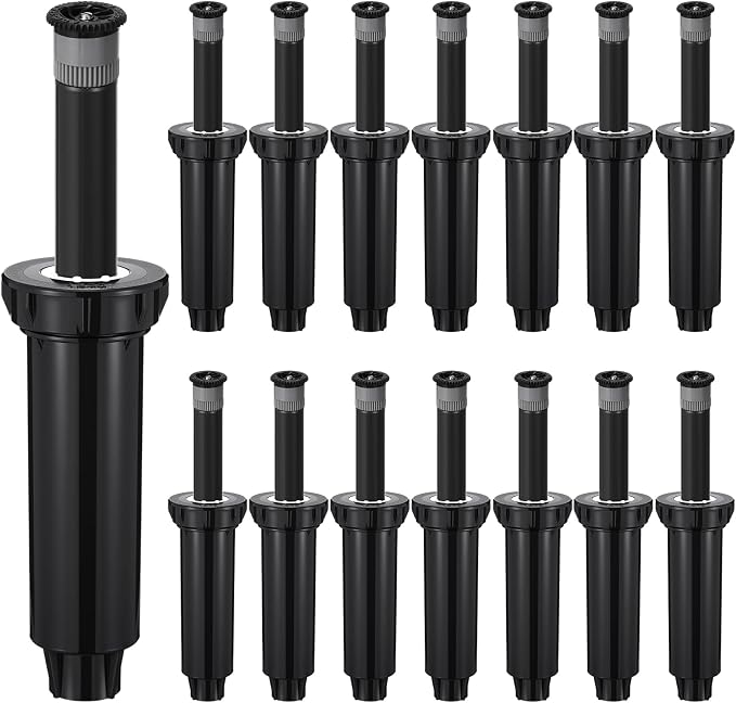 15 Pack Pop up Sprinkler Heads Compatible with 1800 Series 4 Inch Underground Spray Head, 0-360° Adjustable, Spray Radius 9-20 ft Irrigation Sprinkler for Lawn, Yard, Planter Bed, Garden