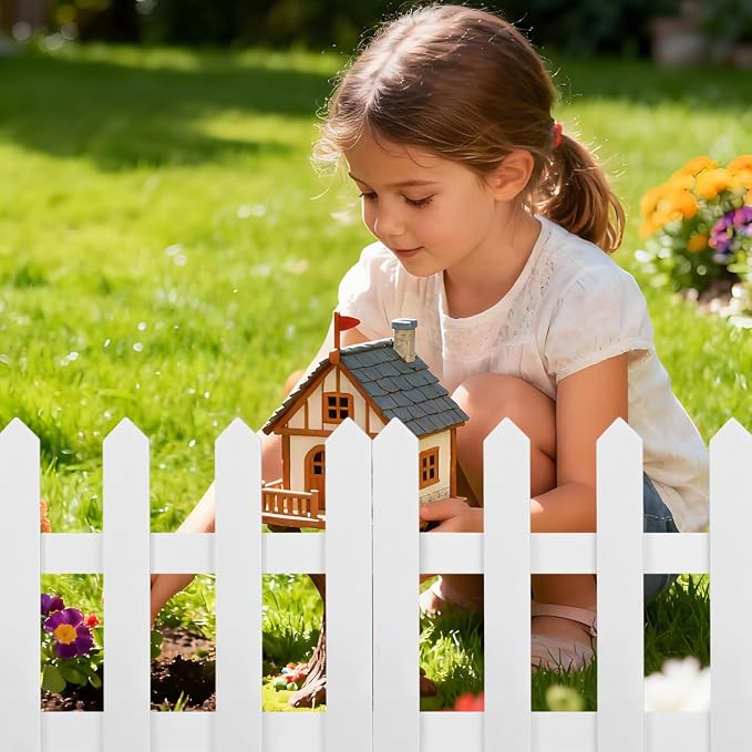 DOITOOL White Picket Fence Garden Border, Wood Decorative Garden Fence Animal Barrier Landscape Fencing Border for Dogs, Flower Bed, Yard and Patio Outdoor Decor (Total Length: 120cm, Height: 30cm)