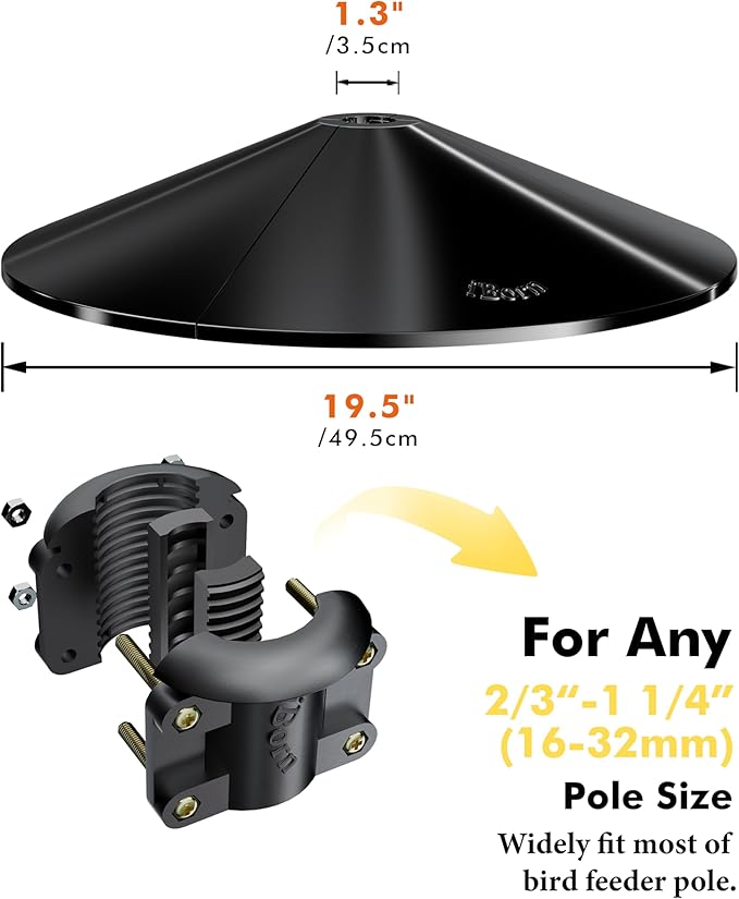 iBorn Squirrel Baffle for Bird Feeder Pole, 19.5” Oversized Baffle, Squirrel Defender, Bird Feeder for Outdoors Protector, Polycarbonate(PC), Pack of 2, Black