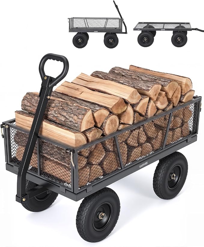 Garvee Versatile Outdoor Utility Cart - 1200LBS Heavy-Duty, 13" All-Terrain Pneumatic Tires,Vehicle-Connectable, Easy Maneuverable Lawn Cart with Removable Mesh Panels for Gardening & Landscaping,Grey