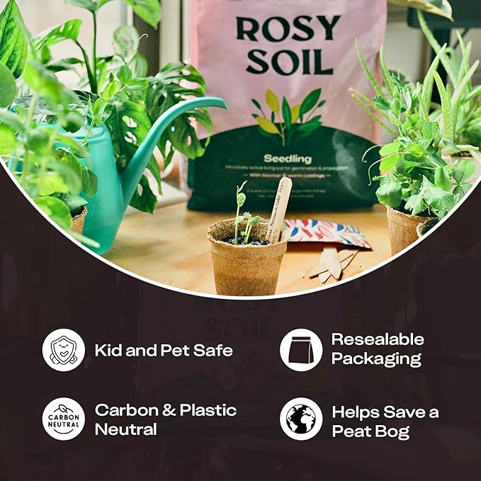 Rosy Soil Seedling Seed Starter Soil - Peat-Free Organic Potting Mix for Seeds, Cuttings, Microgreens- w/Worm Castings, Root-Boosting Biochar, Less Prone to Gnats, for Germination, Propagation - 4qt