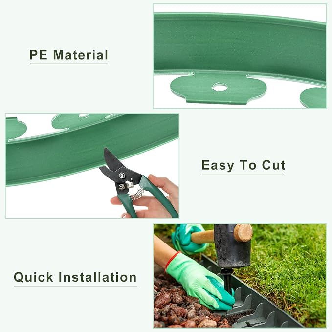 uxcell Landscape Edging, 1Pcs 33FT x 2" - Garden Edging Kit with 30 Stakes, Landscape Edging Border for Garden Lawn Flower Bed Yard Grass (Green)