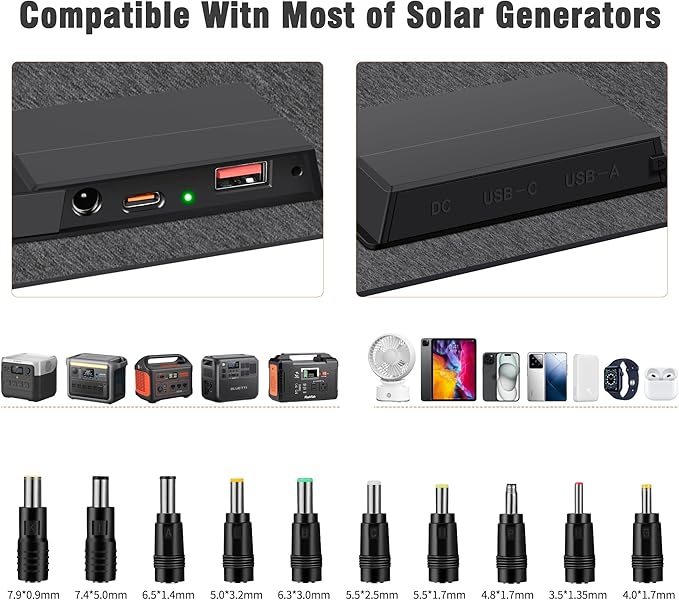 SOKIOVOLA 60W Portable Solar Panels NextGen Foldable Solar Panel Charger Kit 25% Efficiency with DC USB-C USB-A Output ETFE IP68 Waterproof Solar Panel for Travel Outdoor Camping RV Trip