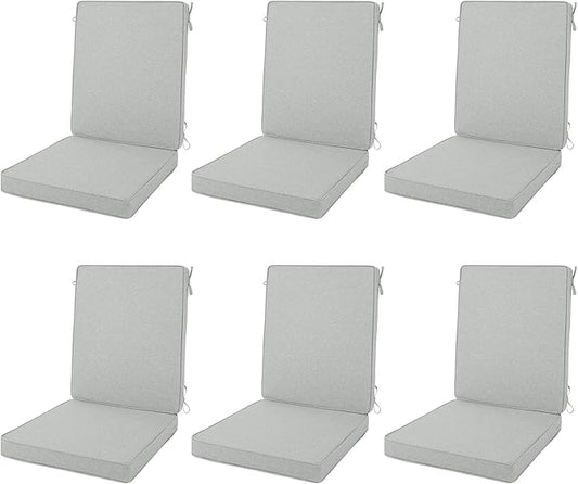 Outdoor Chair Cushions 20x20, Water-Resistant & Fade-Resistant, Patio Furniture Lawn Dining Chair Seat Replacement with High Back, Ties Zipper, Removable Cover, Set of 6, Light Grey