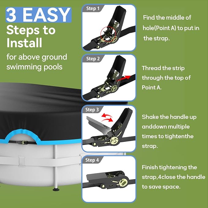 16x32 Ft Oval Pool Cover, Heavy Duty Winter Pool Cover Protector with Fast Tightening Ratchet, 420D Oxford Fabric for All Season Use - Tear Resistant, UV & Dust Proof