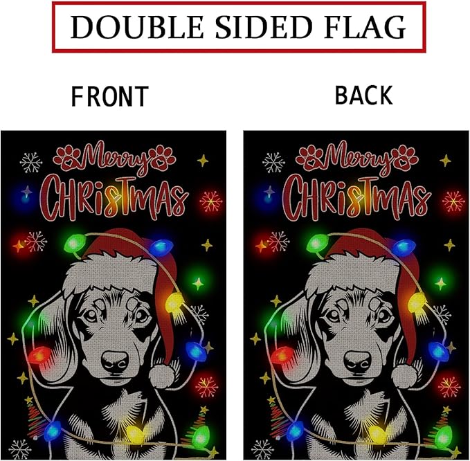 Christmas Dog Garden Flag - Led Dachshund Christmas Decor for Outside, Welcome Garden Flags Double-Sided for Seasonal Winter Farmhouse Yard Lawn Decoration Gifts 12x18 inches