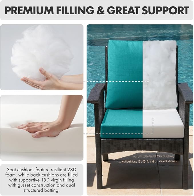 MIULEE Turquoise Outdoor Dining Cushion 20x20 Inch Waterproof & 3 Year Color Fastness Deep Seat and Back Cushion for Patio Furniture Chair with Ties