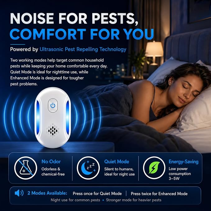 Ultrasonic Pest Indoor Repeller, Repellent for Mouse, Rats, Roaches, Ants, Spiders, Bugs, Plug-in Home Device, 2 Mode Switching (6 Pack)