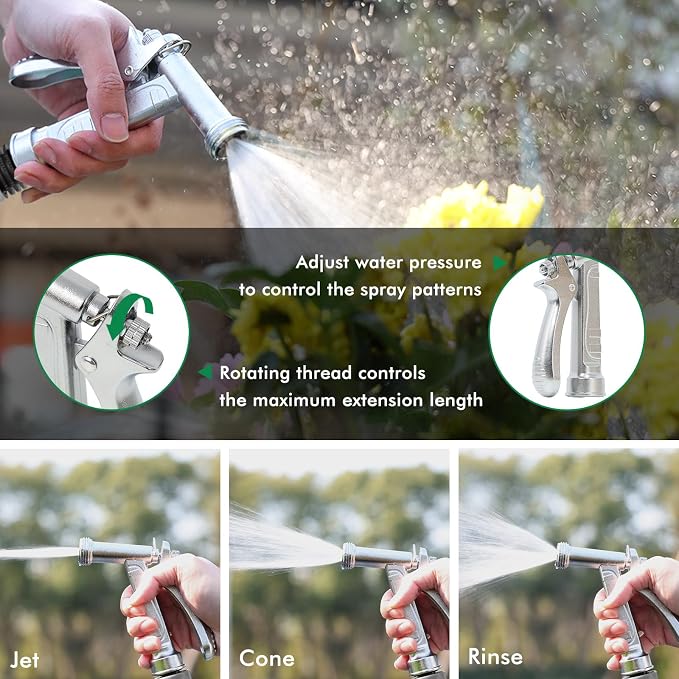 RESTMO 100% Metal Garden Hose Nozzle 2 Pack, 5X Lifespan Rust-Proof Chrome Plated, Heavy Duty Zinc Alloy Pistol Grip with Threaded Front, High Pressure Hose Sprayer for Car Washing, Plant Watering