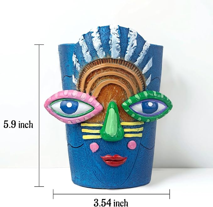 Mrlikale Abstract Face Planter Pots with Drainage Hole for Indoor Plants | 5.9 Inch Hand-Painted Funny Face Flower Pot for Succulents, Shelves, Desks, and Modern Home Decor