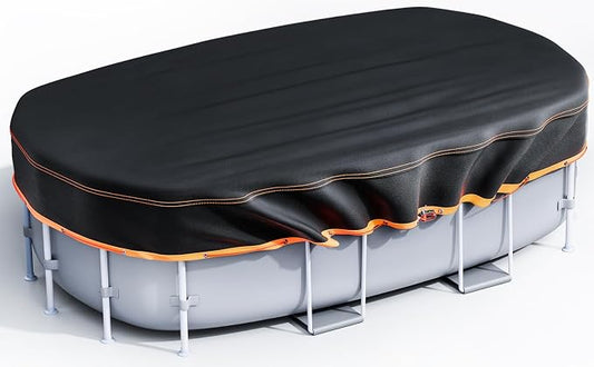 16x25Ft Oval Pool Cover - Solar Rectangular Covers for Above Ground Pools, Oxford Fabric Pool Covers for Above Ground Pools with Winch and Cable, Waterproof and Dustproof Swimming Pool Cover