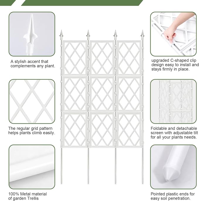 5.25FT Garden Trellis for Climbing Plants Outdoor,White Iron Pipe Support Fence,Metal Wall Lattice Climbing Frame for Potted Plants Indoor for Ivy Vines Vegetable Flower, Patio, Lawn, Yard, Backyard