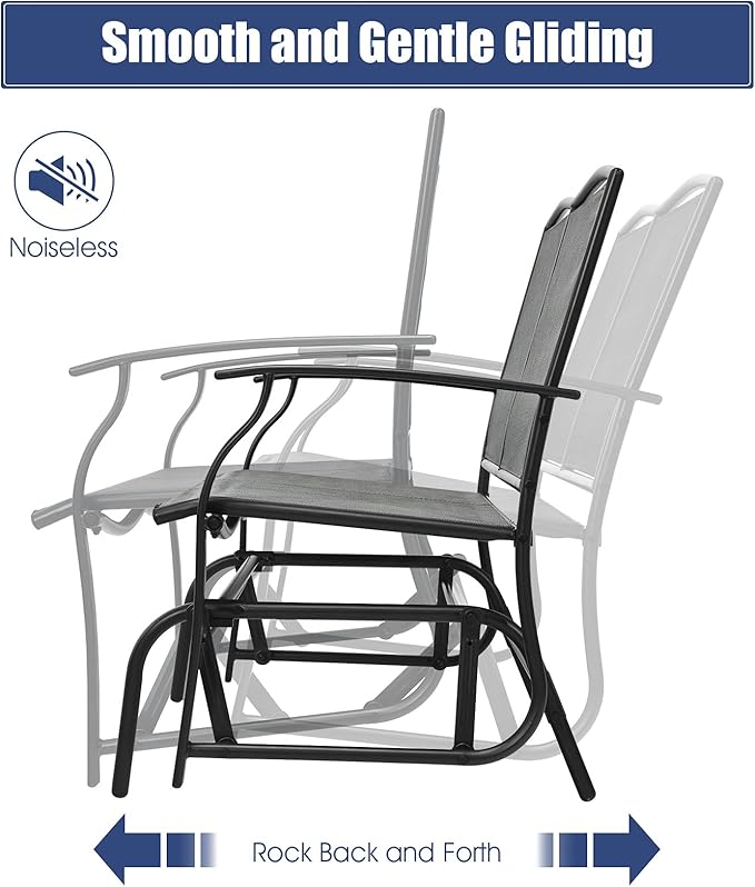 Giantex Patio Glider Benches for Outside, Swing Glider Chair with Steel Frame, 400 LBS Capacity, Patio Swing Rocker, 2-Person Loveseat for Backyard, Poolside, Lawn, Balcony, Porch Glider Bench(Gray)