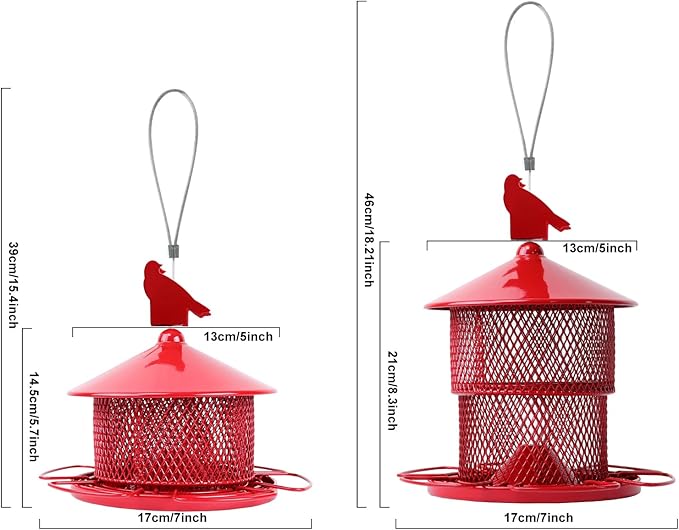 Metal Bird Feeder for Outside Hanging, Bird Feeders Squirrel Proof, 4 Lbs Large Capacity Iron Tube Mesh Wild Birdfeeder for Outdoor Finch Cardinal Chickadees Blue Jay -Red