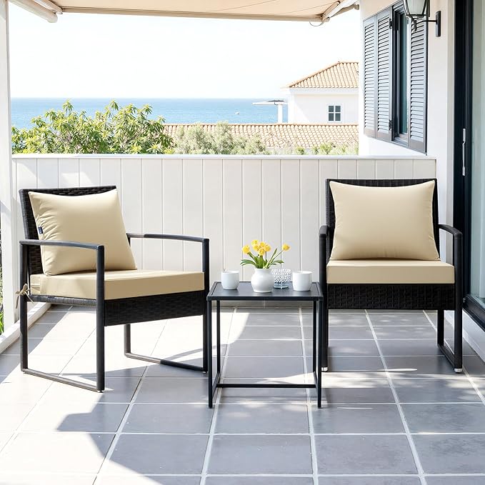 MIULEE Beige Outdoor Seat Cushion Set 22x22 Inch Linen Textured Waterproof & 3 Year Color Fastness Seat and Back Cushion with Ties No Slip Design for Patio Furniture Chair Sofa Couch
