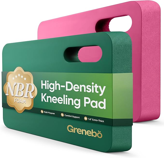 Grenebo 2-Pack 1.6" Extra Thick NBR Foam Garden Kneeling Pads, Ultra Soft Cushion Kneeling Pads for Gardening, Gardening Kneeling Pad for Baby Bathing, Work, Exercise, 17.3×11×1.6 in, Green Pink