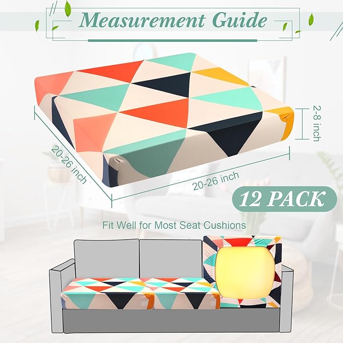 Newwiee 12 Pcs Patio Cushion Covers Outdoor Stretch Sofa Couch Cover Replacement Couch Slipcover Sofa Seat Chair Porch Patio Furniture Protector, Flexibility Washable(Multicolor,Geometric)