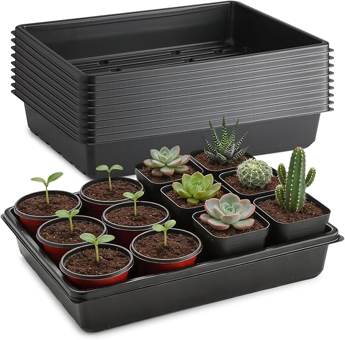 RooTrimmer 10 Pack Seed Starter Trays - Heavy Duty Plastic Flats, Fits 54 Cell Plug Tray, Seedling Tray for Carrying and Holding Plant Nursery Pot,Seed Germination & Plant Propagation (TD377)
