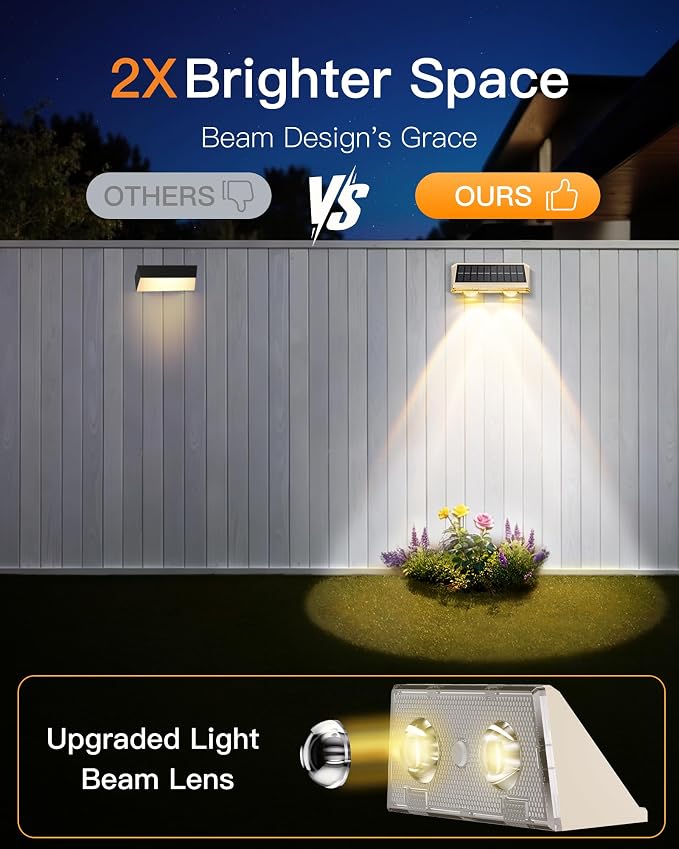 KEILAIMO Solar Fence Lights Outdoor, Fence Lights Solar Powered with Ultra-Bright LED Lens, 9 Color Modes, 12+ Hours Steady Glow for Deck/Backyard/Patio/Pool/Wall, 2 Pack, Matte White