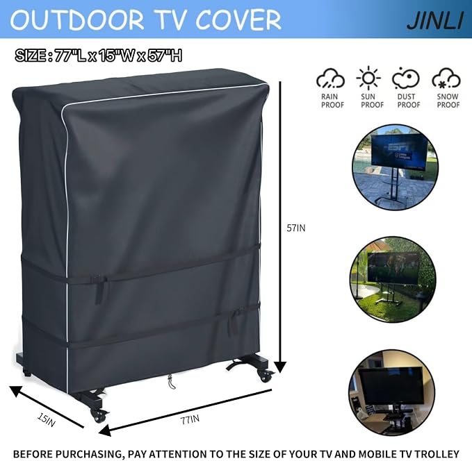 JINLI 85 inch outdoor TV trolley cover, courtyard TV cover, Oxford fabric waterproof and dustproof, triple windproof design, compatible with rolling/mobile stand