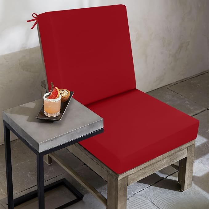 idee-home Outdoor Dining Chair Cushion, Patio Seat Cushion High Back Waterproof Seat Pads with Removable Cover, Indoor Chair Pads Deep, Red