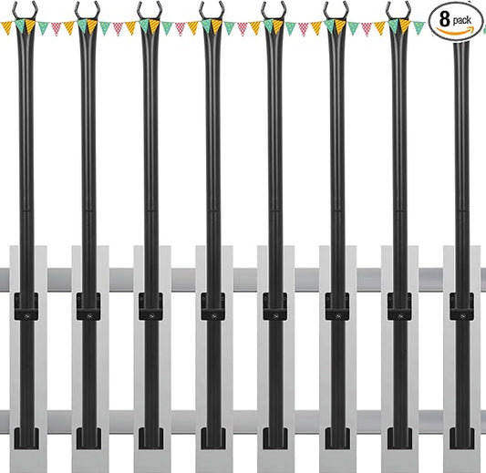 FAHKNS 8 Pack 5FT String Light Poles for Deck, Outdoor Metal Deck Light Poles with Fixing Clips, Hanging Light Poles for Patio Garden Yard Fence Porch Decor