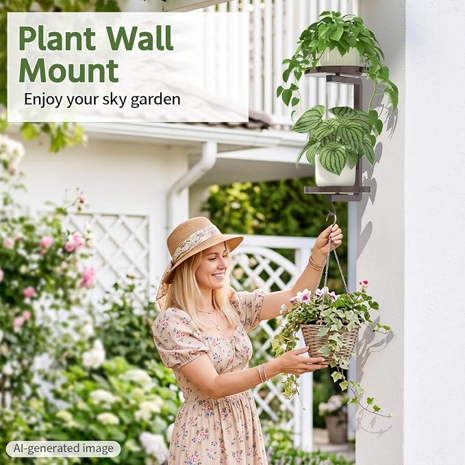 LASZOLA Plant Hangers Holder Wall Mounted Indoor, Metal 2 Tier Window Hanging Plant Shelves, 2Pcs Modern Floating Flower Display Stand with 2 Hooks for Outdoor Kitchen Bathroom Decor, Classic Bronze