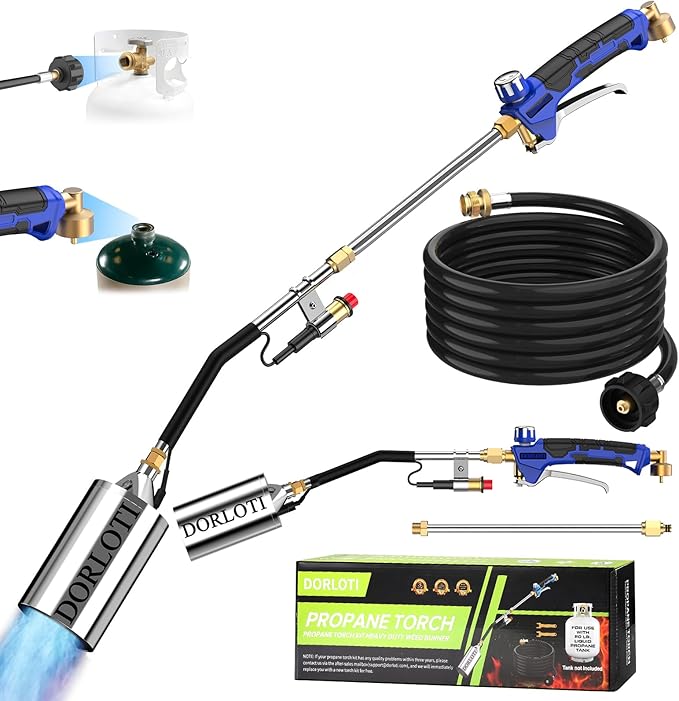 Propane Torch Weed Burner Kit,High Heat Output with Long/Short Mode,12.5FT Hose Heavy Duty Blow Torch Flamethrower with Self Igniter and Turbo Trigger for Weeding,Roofing,BBQ,Melting Ice Snow