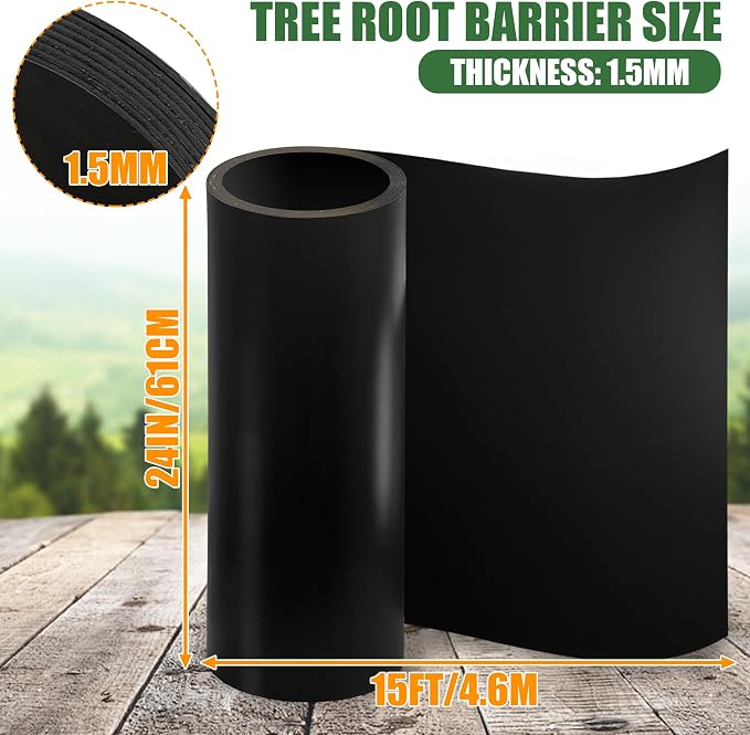 Tree Root Barrier 24in x 15ft x 60mil Root Barrier Grass Weed Barrier Bamboo Barrier Garden Edging for Landscape Edging Blocks