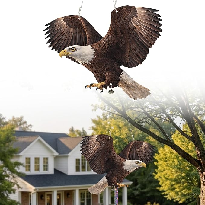3 Pack Fake Eagle to Scare Animals Away, Hanging Flat Plastic Fake Eagle with Reflective Tape for Keep Pigeon Woodpecker Away for Outdoor Contryard Garden Balcony Window Patio Backyard