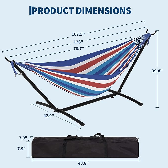 Garvee 2 Person Hammocks with Stand for Outside, Double Hammocks Portable Space Saving Heavy-Duty Steel Stand for Indoor Outdoor Patio with Carrying Bag, 450 lbs Capacity