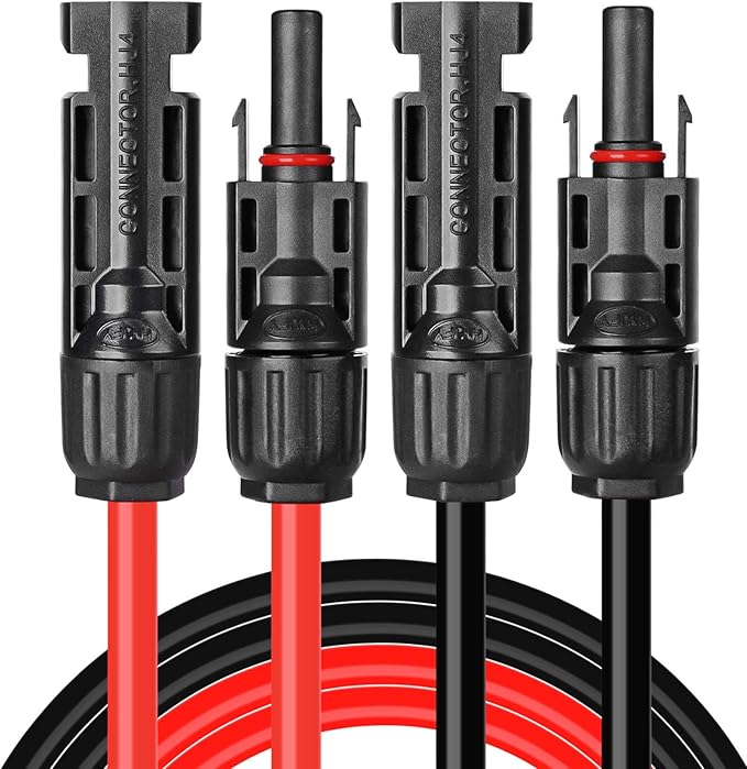 Solar Extension Cable 10AWG MC4 Connector,PV Wire Extension Cord with Male and Female Connectors,UV Resistant & Waterproof IP67, for RV Boat, Camping, 20 FT Black + 20FT Red