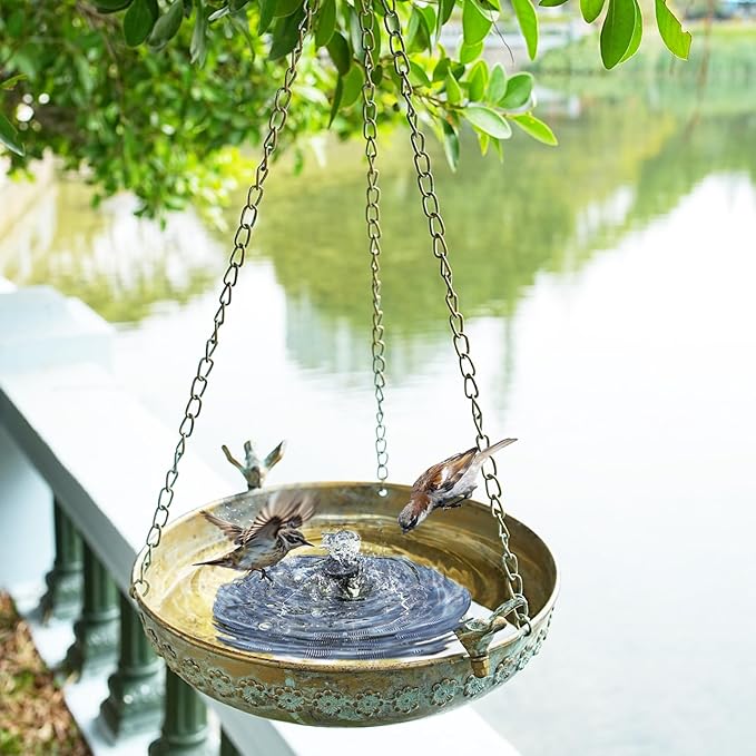 Hanging Bird Bath, Metal BirdBaths for Outdoors, Birdbath Hanging for Outside Bird Feeder Seed Tray Garden Yard Decor