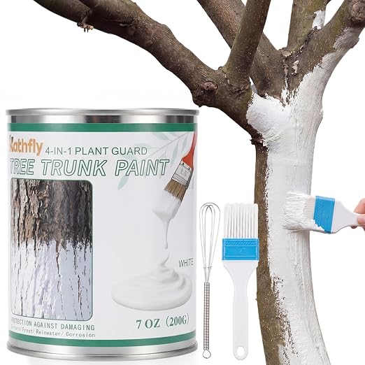 Kathfly 1 Pack Tree Paint Kit Tree Whitewash Trees Trunk Protection with Tinplate Container Whisk Brush for Fruit Nut Ornamental Trees Sapling Garden Yard Orchard (7" Whisk,Large White Brush)