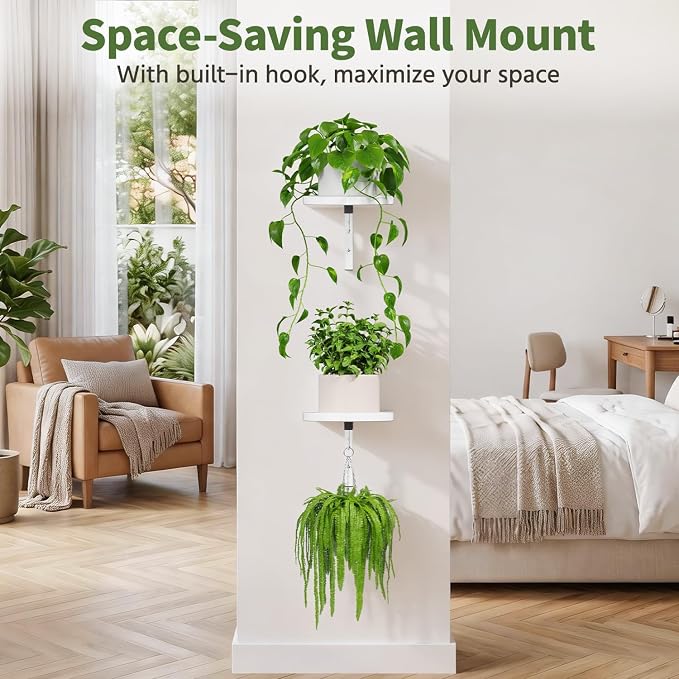 LASZOLA Plant Hangers Holder Wall Mounted Indoor, Metal Window Plant Shelves, 2Pcs Modern Floating Flower Display Stand with 2 Hooks for Outdoor Kitchen Bathroom Decor, White