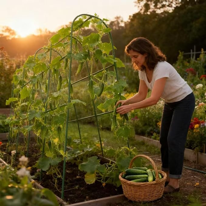 Cucumber Trellis for Raised Beds & Gardens - Sturdy Arch Trellis for Climbing Plants, Tomatoes, Peas & & Beans | Outdoor Vegetable Support for Vines (63" Lx30 W x47.2 H)