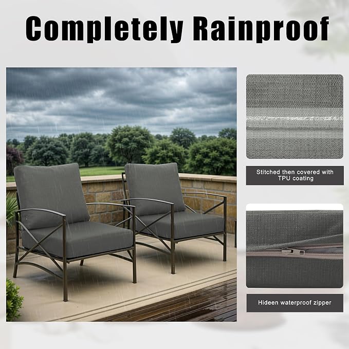 Favoyard Deep Seat Patio Cushions Rainproof & Fadeness Furniture Cushion Set for Outdoor with Polyester-Linen Fabric & Removable Cover, Hidden Zipper and Adjustment Straps（Seat 22x22In Back 22x18.5In）