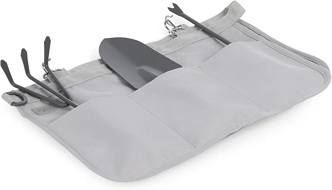 Picnic TIME Garden Bucket Tool Organizer, Gardening Tools Organizer Bag with Hooks to Attach to Bucket, Gardening Essentials and Gifts for Women and Men, Plant Lover Gifts for Gardeners (Fog Gray)