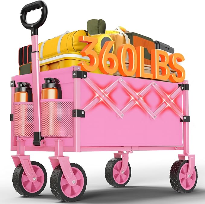 Wagons Carts Foldable, 360LBS Folding Utility Heavy Duty Wagon Cart with Wheels, 100L Portable Utility Outdoor Wagon for Shopping, Beach, Camping, Sports, Garden