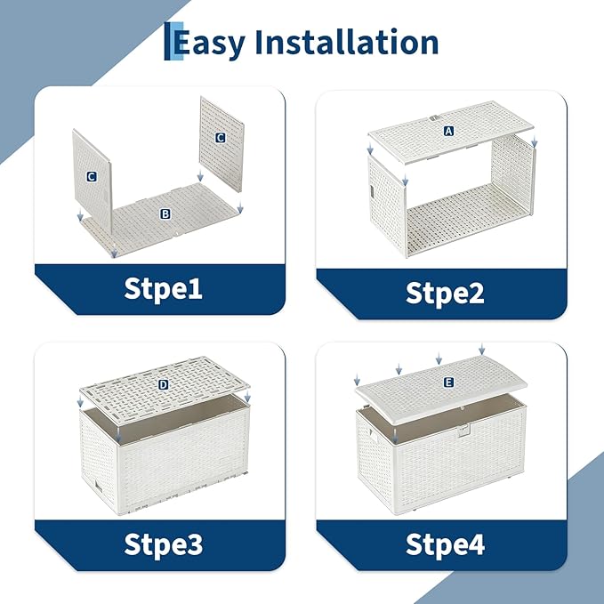 CABIHOME Outdoor Storage Box 120 Gallon Waterproof Large Resin Deck Box Indoor Outdoor Lockable Storage Container for Patio Furniture Cushions Garden Tools, Pool Garden, 120 Gallon, White